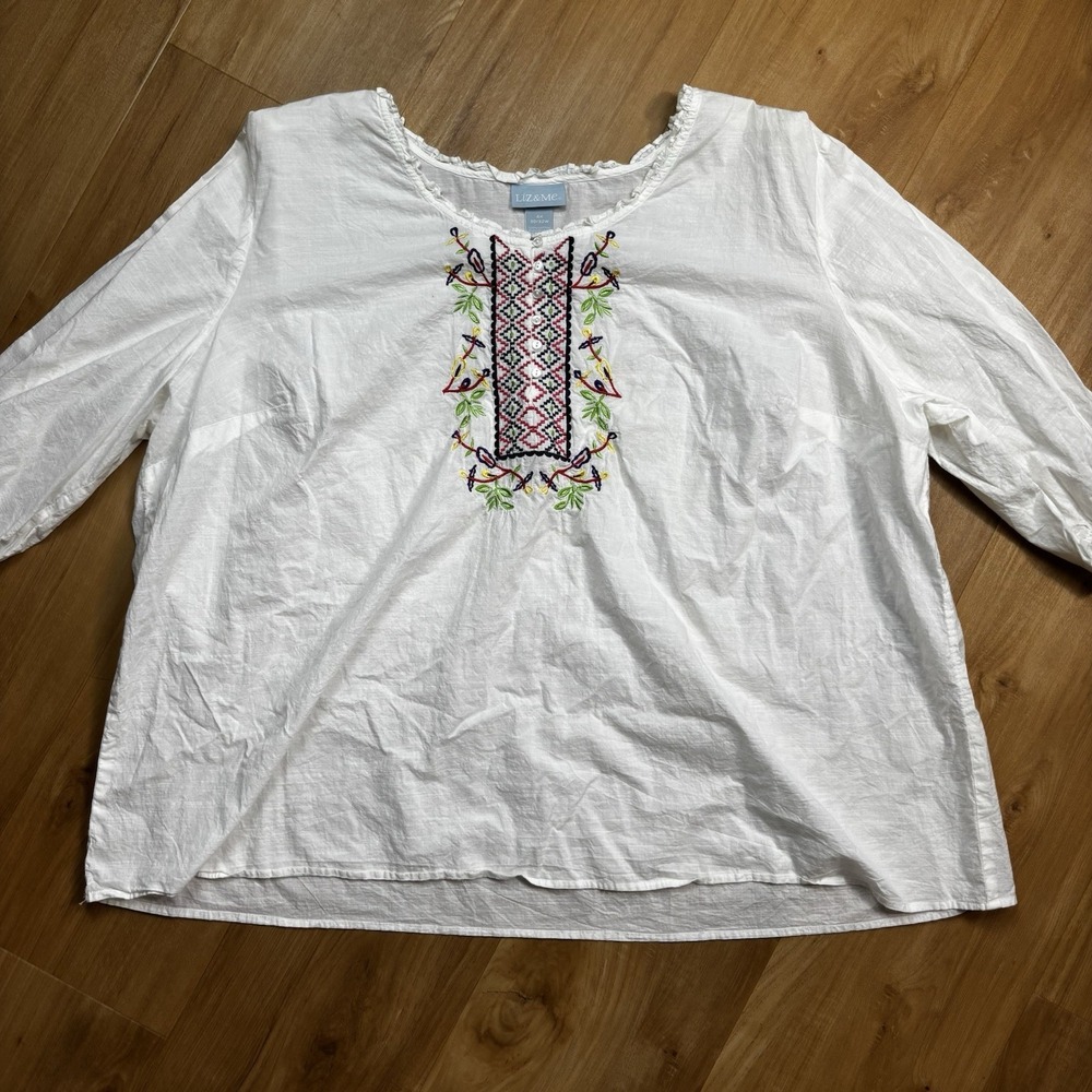Liz & Me‎ 4X White Embroidered Tunic Floral Boho